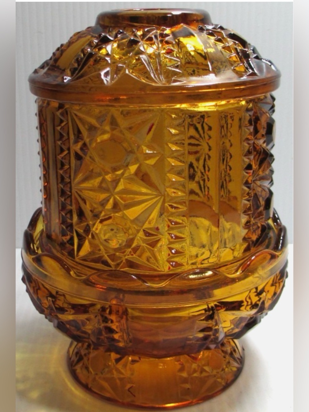 🌸 EVC Vintage Indiana Glass Large Golden Amber Stars And Bars Fairy Lamp